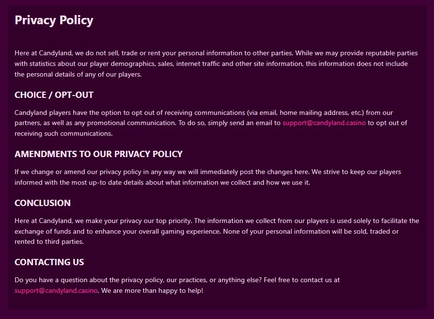 Account safety and data protection at Candyland
