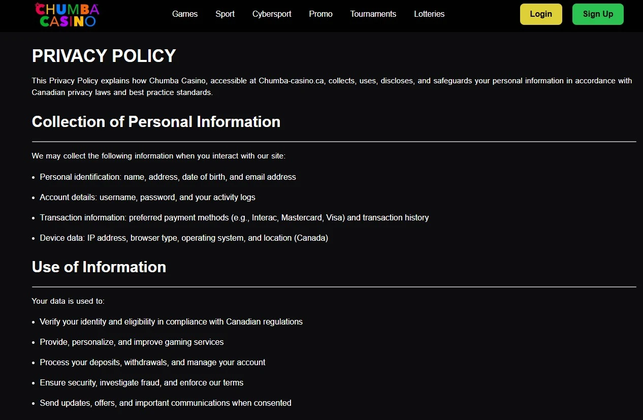 Account safety and data protection at Chumba