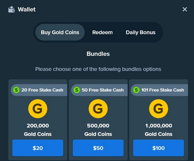 Gold coin packages and their pricing