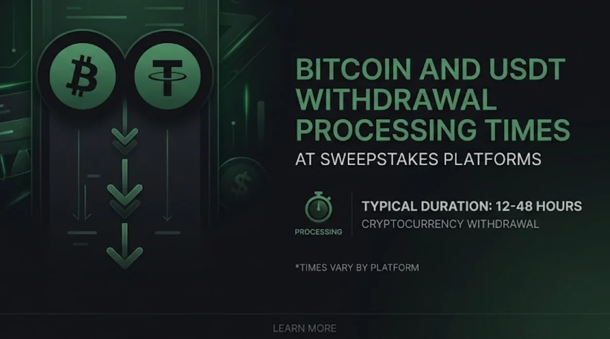 Bitcoin and USDT withdrawal processing times at sweepstakes platforms