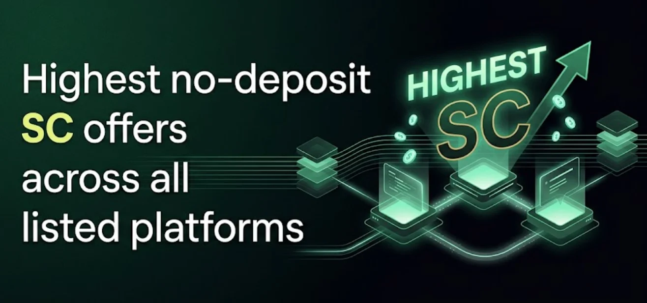 Highest no-deposit SC offers across all listed platforms