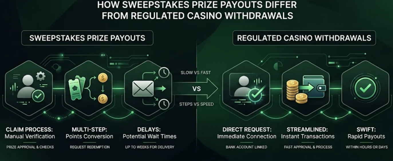 How sweepstakes prize payouts differ from regulated casino withdrawals 