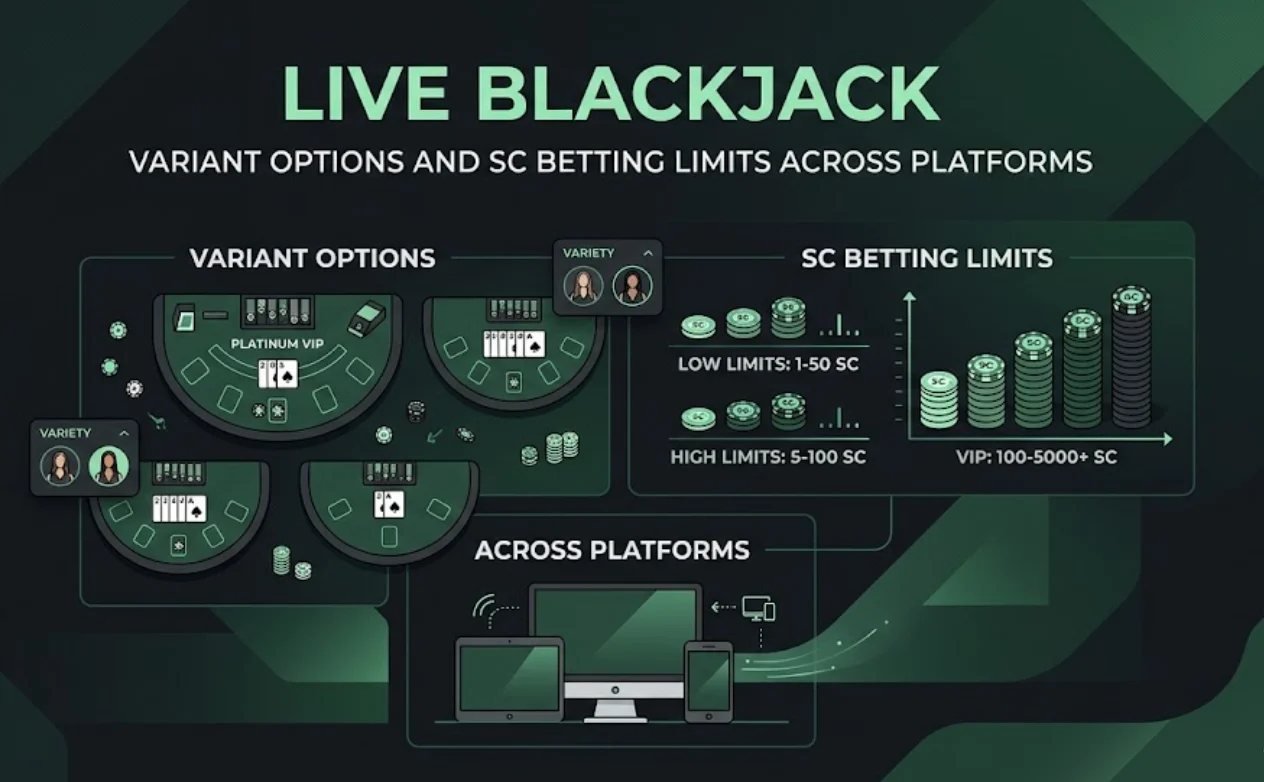 Live blackjack — variant options and SC betting limits across platforms