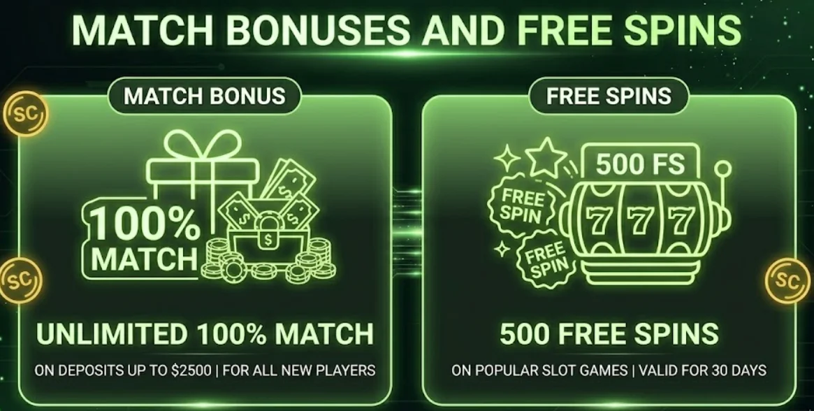 Match bonuses and free spins