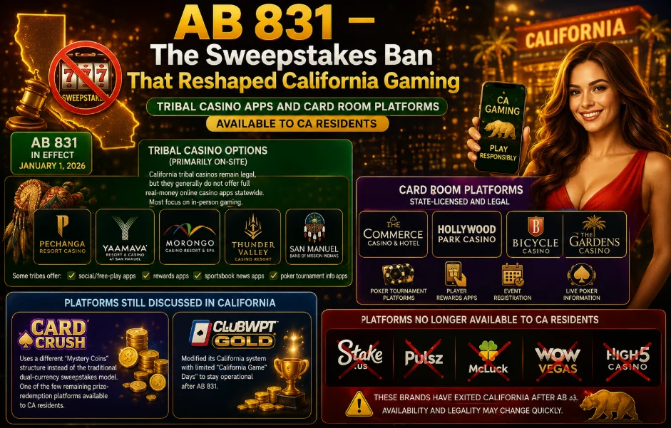 Tribal casino apps and card room platforms available to CA residents