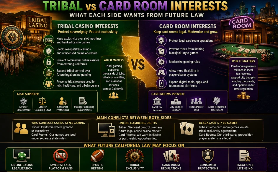Tribal vs card room interests — what each side wants from future law