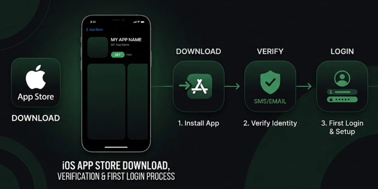 iOS App Store download — verification and first login process