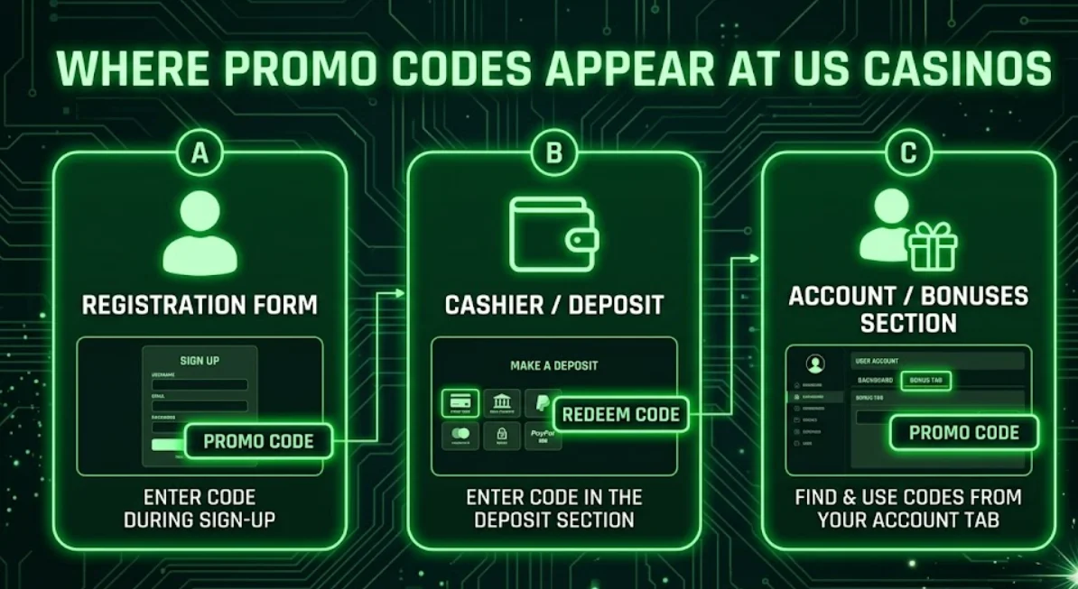 promo code field appears at US casinos