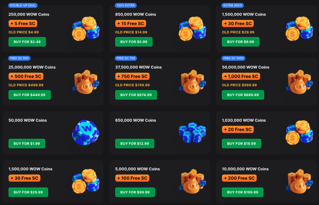 Gold coin packages and their pricing