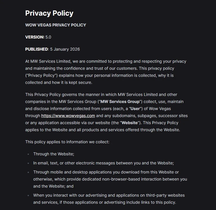 Account safety and data protection at WOW Vegas