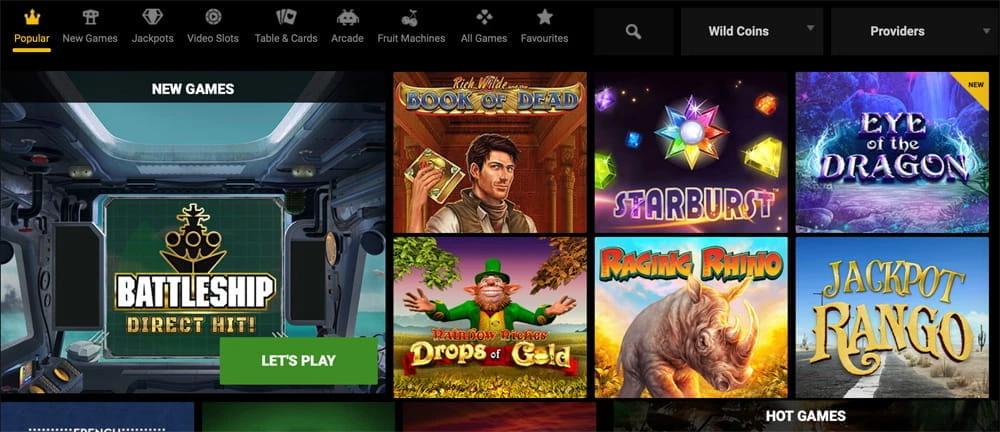 Slots, live dealer, and table games available (historical)