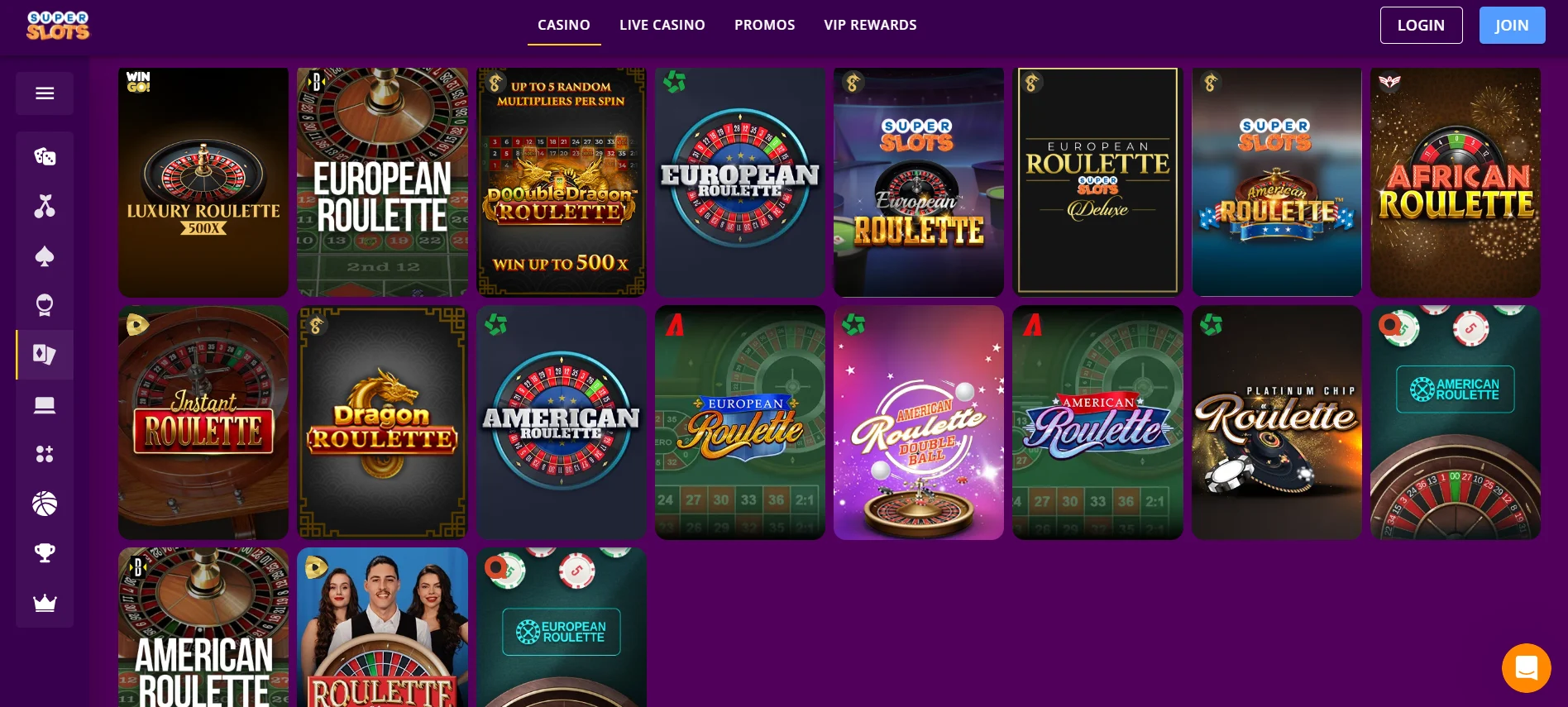 Slots, live dealer, and table games available